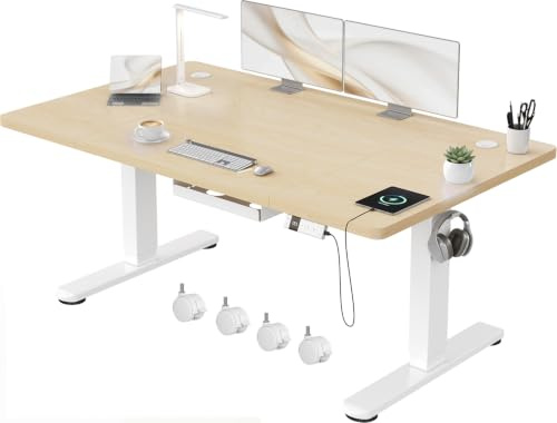Devoko Scrivania Regolabile in Altezza 140 x 80 cm, Scrivania da Ufficio con Sistemi Anti-Collisione e Funzione di Memoria, Tavolo didattico Ergonomica Elettrica, Rovere