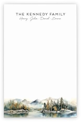 Personalized Family Stationery Notepads with Names, Watercolor Lake Landscape Paper, Mountain Stationery Set, Nature Notepad, Unlined or Lined Writing Note Pad, 5.5in x 8.5in, 50 Sheets