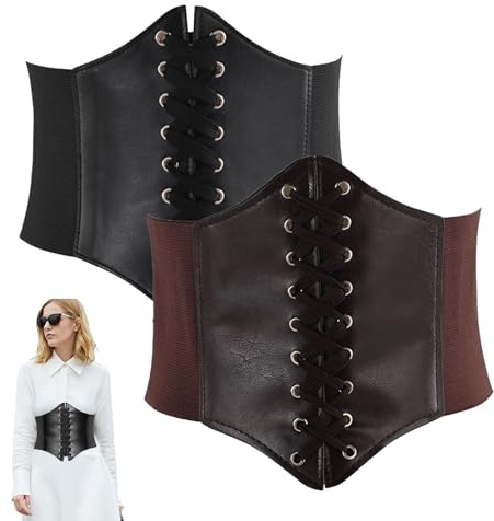 Lunyloer Tied Waspie GüRtel, 2 Unidades Corsé GüRtel Corsé Mujeres, Mujeres Tied Waspie GüRtel, Corsé Elástico Mujer Corsé Ancho Corsé Elástico Cintura Elástica Cinturón, Negro , L