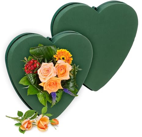 Relaxdays Espuma Foral Flores Frescas, Set de 2, Corazón, 26,5x26,5x4 cm, Esponja para Manualidades, Gomaespuma, Verde