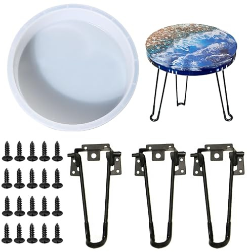 JMZLLRX 28 cm rund silikonform epoxiharts, stor rund silikonform gjutform epoxiharts formar med hårnålsfötter för riverside bord, soffbord, heminredning