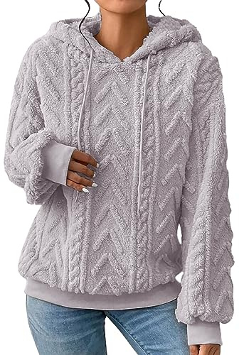Sudaderas con capucha para mujer, de invierno, de gran tamaño, cálidas, de felpa sólida, empalmada, para mujer, suéter grueso de manga larga, sudadera en blanco para mujer, gris, S