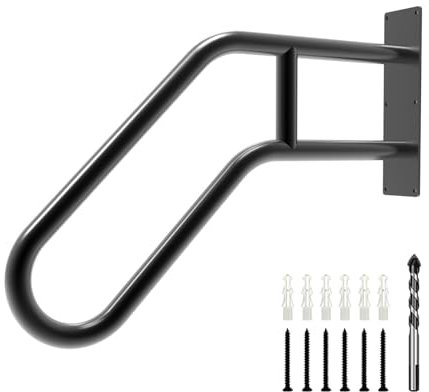 MOOTACO Main courante pour escaliers extérieurs, support mural, main courante d'escalier, rampe d'escalier pour 1 à 3 niveaux, poignée de sécurité en forme de U pour garage, jardin, véranda, intérieur