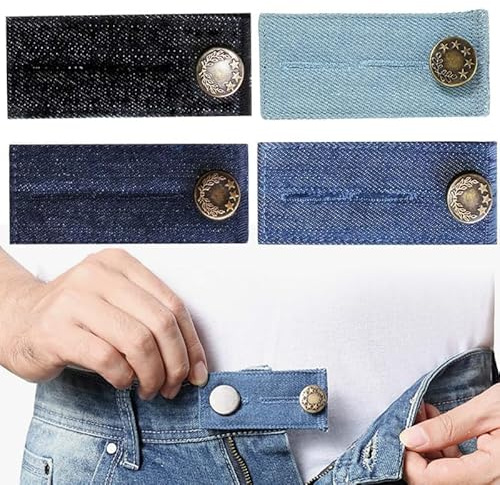 Azlanway Estensione per cintura elastica, 4 pezzi con bottoni, per pantaloni, jeans e gonne, estensione regolabile della vita per gravidanza e fluttuazioni di peso