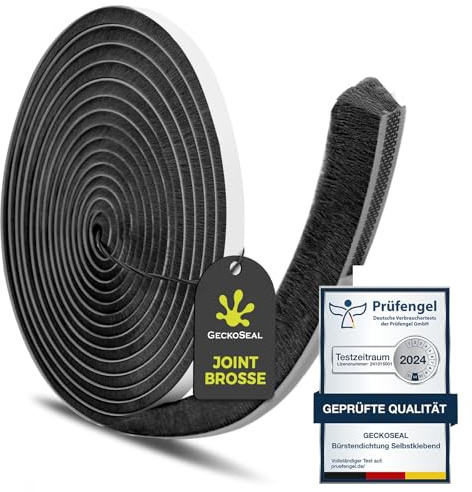 GeckoSeal 6 m Guarnizione Spazzola, 9 mm (L) x 15 mm (S) Guarnizione a Spazzola Autoadesiva, Antipolvere, Antivento, Riduzione del Rumore, Paraspifferi Spazzola Per Porte, Finestre, Armadi - Nero