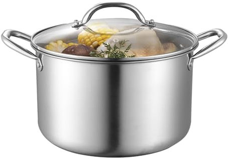 Soppgryta i rostfritt stål, gryta med lock, matlagning multifunktionellt köksredskap stor kapacitet köttgryta stuvad kyckling soppa varm gryta, soppgryta med ångade skivor