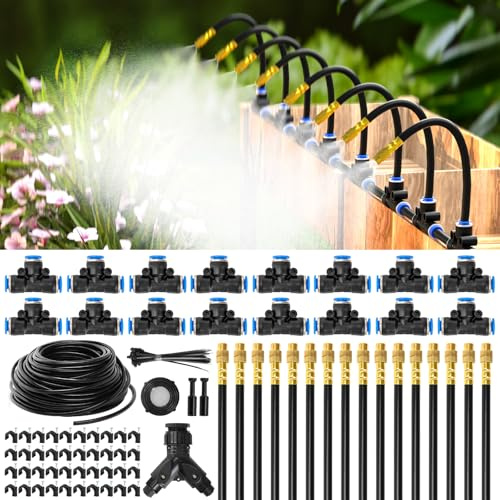 MIXC 360° Adjustable Irrigation System Kit, 100 FT Quick-Connect Drip Irrigation Kits, Automatic Garden Watering System with 1/4 Fast-Lock Tubing - 16 Pcs 360° Adjustable Nozzles for Garden,Plants