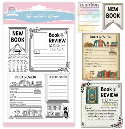GLOBLELAND Sello de diario de lectura transparente para scrapbooking, reseñas de libros, sellos de silicona, notas de gato, sello transparente para hacer tarjetas, manualidades, repujado