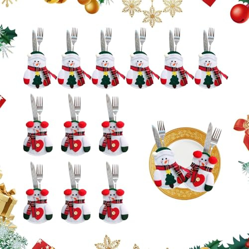 Portaposate Natalizie, 12 Pezzi Set Portaposate Natalizie da Babbo Natale Tasche Posate per Forchetta Cucchiaio Decorazione della Tavolo di Natale, Coltelli Forchette Cucchiai Stoviglie, 2 Stili