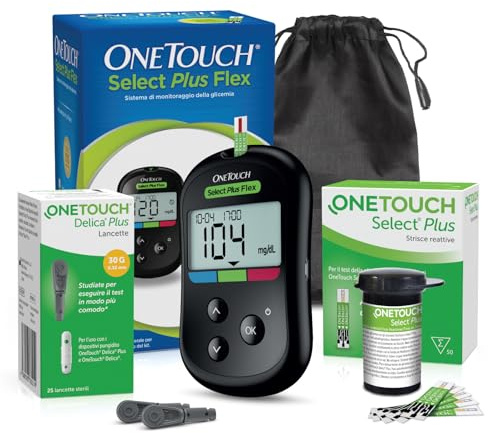 OneTouch Select Plus Flex® Start-Set per l'automonitoraggio della glicemia | contiene 1 glucometro, 50 strisce reattive, 1 dispositivo pungidito, 35 lancette sterili