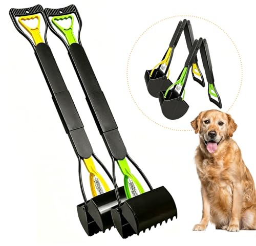 Dovcleing Paquete de 2 palas para excrementos de perros de mango largo, agarrador de residuos de mascotas duradero de 31 pulgadas, cuchara fácil de limpiar para perros pequeños y grandes, uso en el