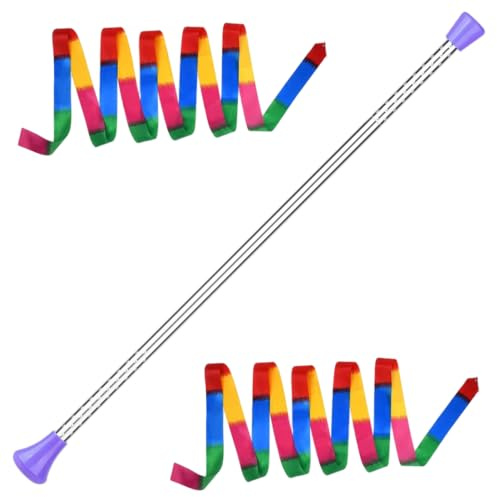 Vervevum Twirling Baton-set, 53 cm rostfritt stål batonger för snurrande med 4 m dansband för gymnastik dans och aerobics prestanda rekvisita, batong