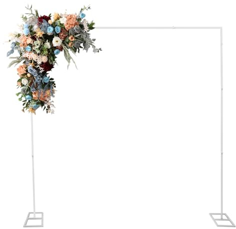 Bröllopsbåge vit 240 x 240 cm, bakgrundsstativ, bröllopsdekoration | Metallballongbåge med stabil fot, dekorativ båge för bröllop fest evenemang fotostudio gardin blommor ballonger