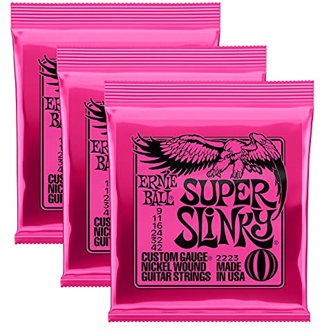 Ernie Ball 2223 Nickel Super Slinky Pink Electric Guitar Strings 3 Pack