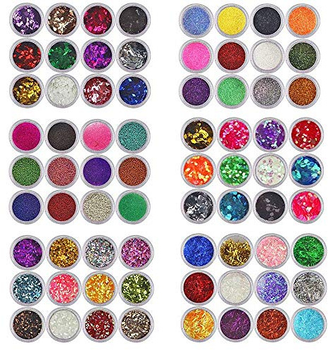 Xichen Lot de 72 poudres scintillantes assorties pour nail art