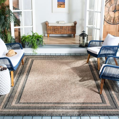 SAFAVIEH Courtyard Collection 9' x 12' Natural / Black CY8475 Indoor/ Outdoor Waterproof Easy-Cleaning Patio Backyard Mudroom Area-Rug