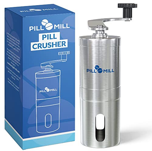 Pill Mill Pill Crusher - Crushes Multiple Tablets to a Fine Powder - Metal Medicine Grinder - Tablet Pulverizer Perfect for Travel - Great for Feeding Tube use, Pets or easier Medicine intake for Kids