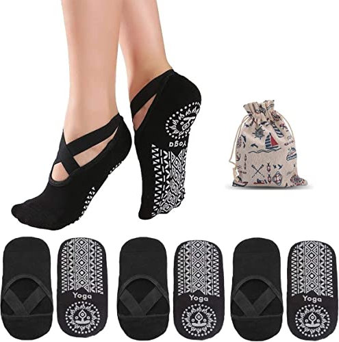 ZITFRI 3 par pilates strumpor dam halkfria strumpor med förvaringsväska strumpor för yoga bar balett fitness (EU36-40) svart, svart, One Size