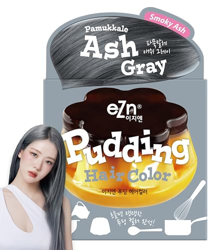 eZn Taeyeon Pudding hårfärg, ammoniakfri, halvpermanent självhårsfärg, gör-det-själv-kit ingår, innehåller keratin, tillverkad i Korea, skönhet (askgrå)