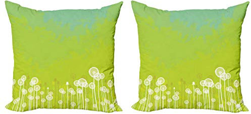 ABAKUHAUS Löwenzahn Kissenbezug Set (2Stück), Wilde Löwenzahn-Blüten, doppelseitiges Digitaldruckdekor mit Reißverschluss, 60 cm, Apfelgrün Seafoam