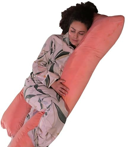 bananair - Almohada Embarazada - Funda Lavable - Cojín Embarazada Dormir y Lactancia en Terciopelo, Suave y Agradable - Relleno de Espuma, Cómodo - Sueño Reconfortante (140 x 80 cm, Terciopelo, Rosa)