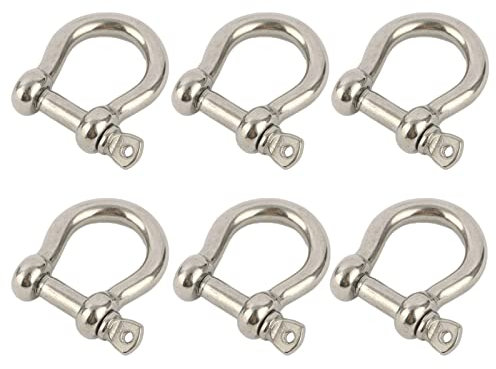 D Bow Ring Shackle Locks, 304 Stainless Steel D Ring, Screw Pin Anchor Shackle for Traction Steel Wire, Heavy Duty Construction, Rigging, Vehicle Recovery, Hauling, Tie Downs, Hanging (M6-6Pcs)