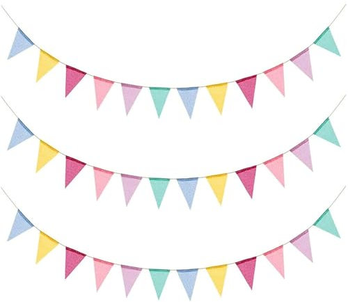 3 Stück Wimpelkette Outdoor Wetterfest, Wimpelkette Wimpel Girlande, Wimpel Banner Girlande, Doppelseitig Wimpelkette Girlande Stoff, Wetterfest Stoff Draußen für Hochzeit Party Geburtstag Gartenparty