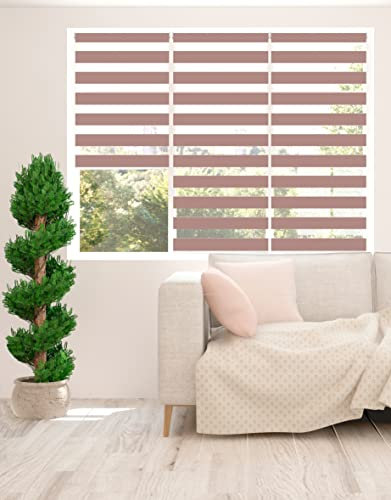 Zebra Blind - Day and Night Roller Blind, Aluminium Frame, Dual Layer Striped Fabric Modern Elegant Window Blind, Easy Clean, Light Control Privacy 145 cm Drop, Pink, (55cm Width)