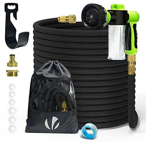 VOUNOT Flexible Garden Hose 100FT Expandable Magic Water Hose Pipe with 8 Modes Water Spray Nozzles Soap Dispenser, Black