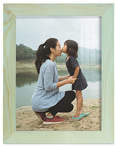 Renditions Gallery 6x8 inch Solid Wood Picture Frame, High Definition Glass and High-end Modern Style Cream Colored for Wall and Tabletop Photo Display, Seafoam Green Wood Grain Frame