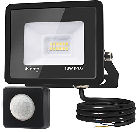 toobettp Foco LED con Sensor de Movimiento 10W,Foco LED Exterior 1000LM Blanco Frío Proyector LED Exterior 6500K IP66 Impermeable Focos para Jardín, Garaje, Plaza, Patio