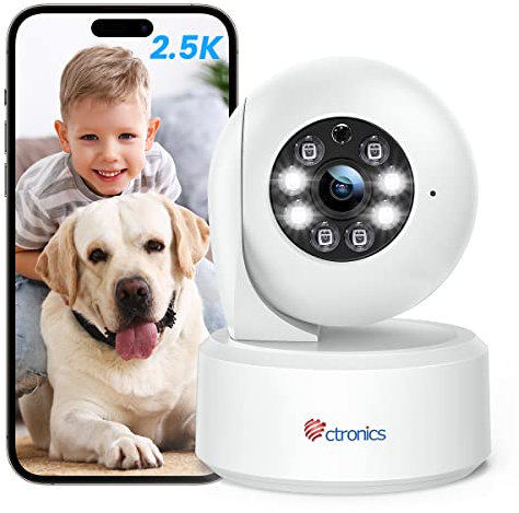 Ctronics 2,5K 4MP Caméra Surveillance WiFi Intérieure, 2,4/5GHz PTZ Camera Bluetooth avec Vision Nocturne Couleur, PTZ 355°/ 120°, Détection Humaine/Mouvement & Suivi Automatique pour Bébé/Animaux
