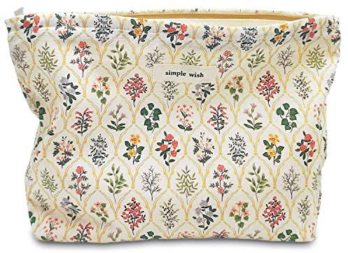 STARDW Aesthetic Floral Makeup Bag Cute Small Cosmetic Bags for Women Girls, Travel Toiletry Bag Large Capacity Zipper Makeup Pouch, Purse Organizer Pouches