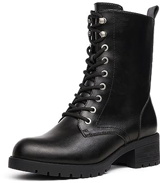 DREAM PAIRS Damenstiefel Mid-Calf Schnürstiefel Kampfstiefel Herbst Winter Schuhe damen Bequemer Reißverschluss women fashion combat boots DMB214-E SCHWARZ 37(EUR)