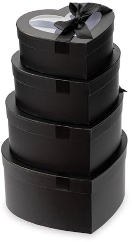 4er-Set Geschenkbox Aufbewahrungsbox mit Deckel herzförmig Geschenkschachtel Karton Pappschachteln Ordnungsboxen Geschenkkarton Schmuckschachtel Geschenkbox Geburtstag muttertagsgeschenk, Schwarz