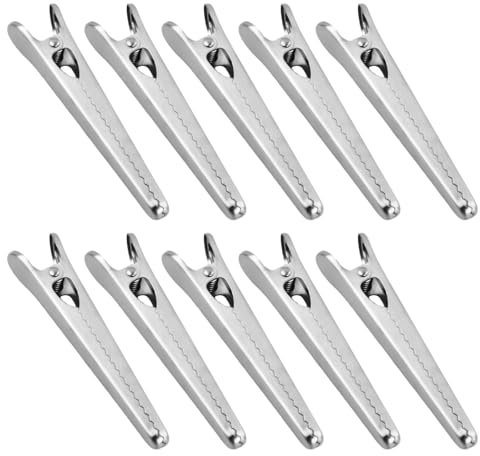 10 Stück Lebensmittel Verschluss Clips, Alligator Clips Silber, Verschlussklammern Metall Groß, Tütenclips Verschlussclips Edelstahl für Brot, Kaffee, Haferflocken, Lebensmittel Küche und Haus (A)
