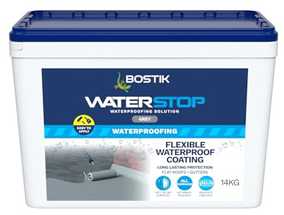 Bostik Waterstop Flexicoat, Long Lasting Protection For Flat Roofs And Gutters, 14kg, Grey