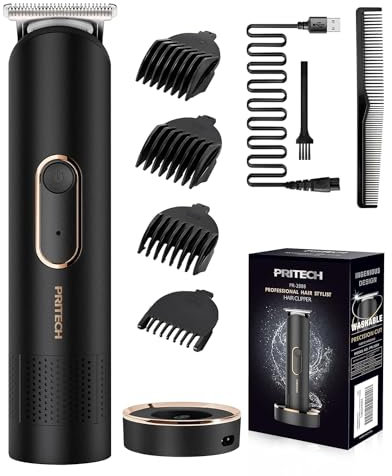 PRITECH Haarschneidemaschine für Gesicht und Kopf Herren Haarschneider, Barttrimmer für Männer, Elektrischer Rasierer Wiederaufladbarer kabellose Körperrasiere mit Ladestation (Schwarz)