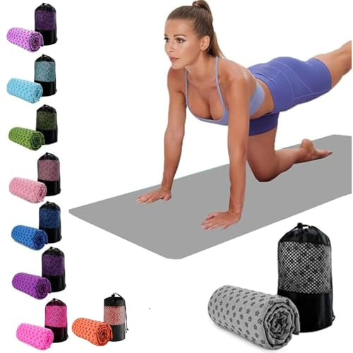 Oaygat Yogamatta Mikrofiber Het Handduk Med Greppprickar - Halkfri Svettabsorberande Fitness Matta 61 cm x 183 cm - Andningsbar Tyg Med Nät