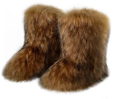 Ulalaza Stivali delle donne Fluffy Fuzzy Furry Snow Boots Inverno Mid Calf Snow Boots Scamosciata Pelliccia Calda Foderata Stivali Piatti Casual Moda