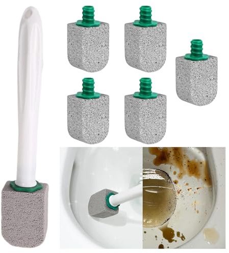 Detergente per WC in pietra pomice - Bacchetta per la pulizia del WC con 5 testine | Gomma per smacchiare la tazza del WC con manico lungo in ABS + pietra | per la pulizia profonda del WC