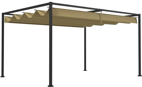 Outsunny Pergola 3x2m Garten Pavillon, Terrassendachung aus Metall, Gartenpavillon mit verstellbares Dach, Freistehend, Sonnenschutz für Terrasse und Garten, Khaki