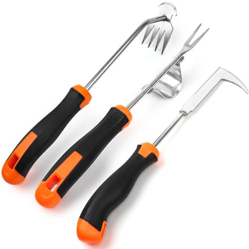 ROTKUSZ 3 Pièces Désherbeur Manuel, Acier Inoxydable Arrache Mauvaise Herbes, Extracteur de Mauvaises Garden avec Poignée en Caoutchouc, Outils Jardinage pour Désherber Votre Jardin, Creuser