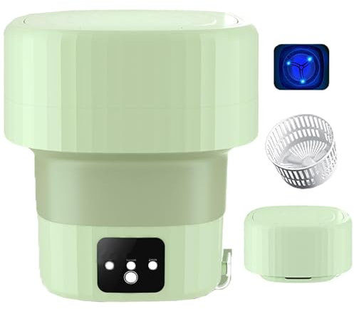 PZCC Mini Machine à Laver Portable, 9L Machine à Laver Pliable, avec 3 Modes de Nettoyage en Profondeur et Panier de Vidange, pour Appartements, Dortoirs, Camping-Cars, Voyage (Vert, 6L)