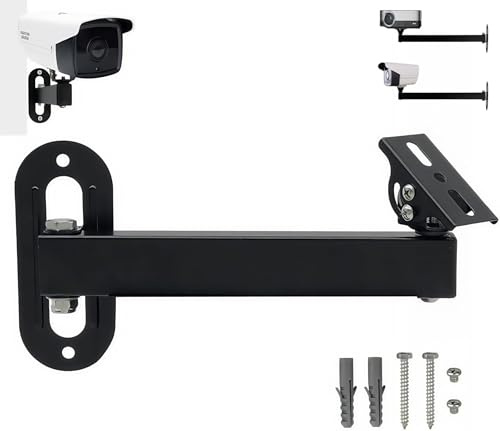 Long Arm Security Camera Bracket | 180° Rotatable Corner Mount | Universal Projector Holder | Metal Wall Mounting Bracket for CCTV, Speakers, Projectors | Black Spray Paint Finish (7.87 Duckbill)