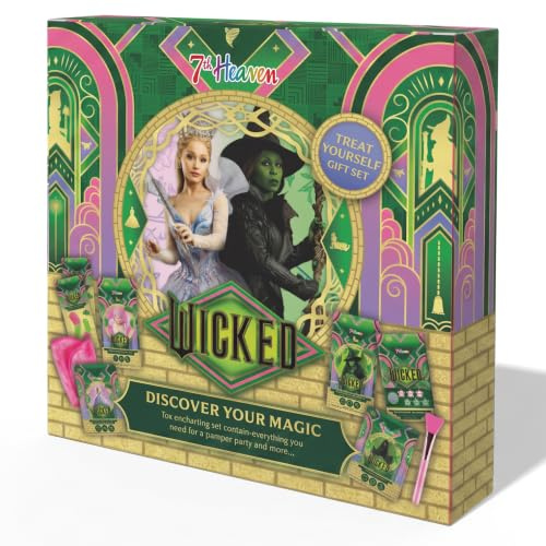 7th Heaven Wicked Glinda and Elphaba Face Mask Gift Set with Spot Patches | Eye gels, a pink applicator and cleansing cloth complement themed skincare for playful pampering, parties and movie nights.