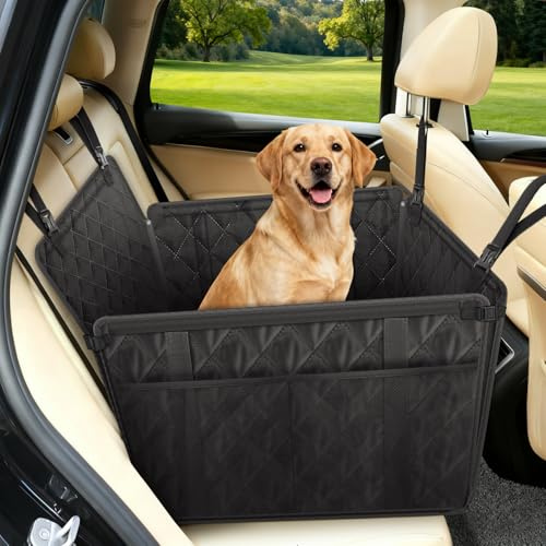 Looxmeer Siège Auto Chien Extra Stable et Waterproof-Transport Chien Voiture Siège Arrière avec 8 Tiges, 4 Sangles de Fixation et Ceinture de Sécurité - Jusqu'à 26 kg pour Chiens de Toute Taille