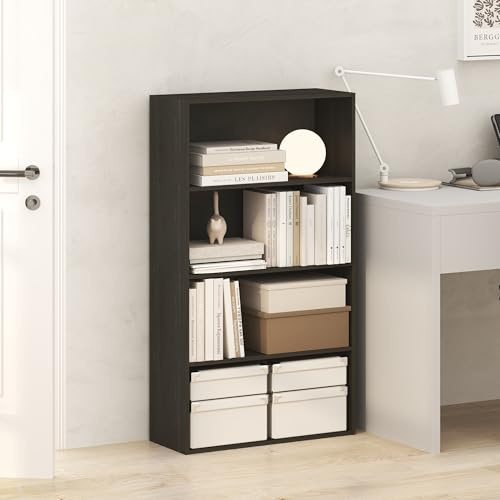 Furinno Jaya Book Shelf, 4-Tier Book Shelf, Bookcase with Open Shelving, Standing Bookshelf, 9.5 x 23.6 x 41.9, for Organization and Storage, for Home Office, Living Room, Espresso