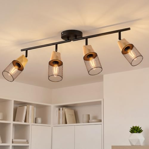 ANWIO Kitchen Lights Ceiling,Spotlights Ceiling Light 4 Way,Black Ceiling Light Fitting with E14 Socket, Adjustable Spot Track Light Fitting Ceilings,Ceiling Lights for Living Room(NO Bulbs)