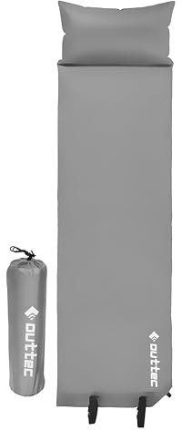 Outtec Autogonflant Matelas de Camping - 186 x 53 x 2,5 cm - Tapis de Camping, Matelas Pneumatique Auto-Gonflant, Ultra-Léger, Pour Randonnée, Voyage, Plage, Vert (Gris)